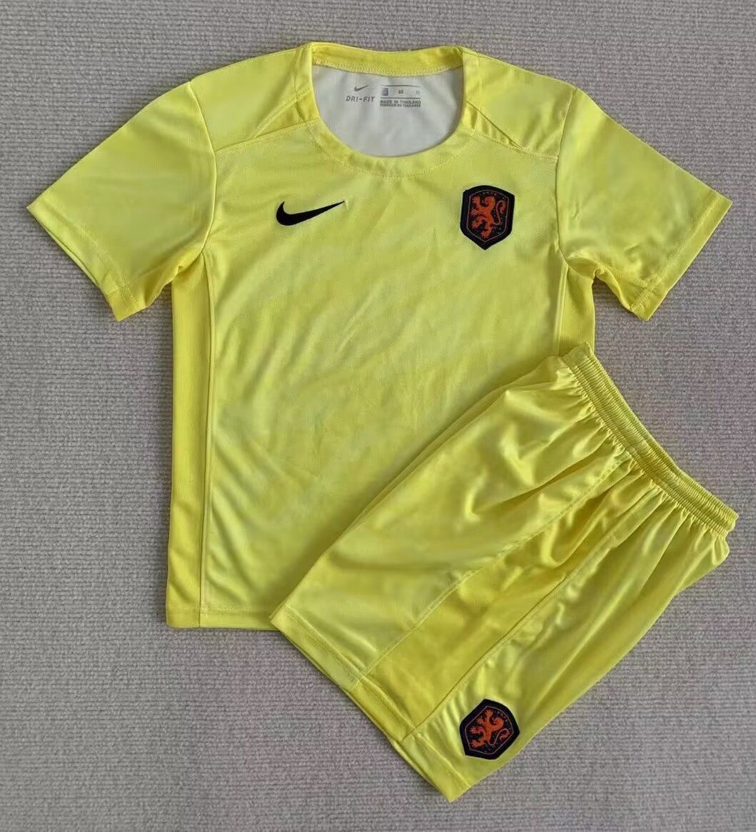 Kids-Netherlands 2023 GK Yellow Soccer Jersey